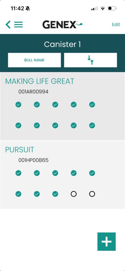 GENEX Beef App semen inventory feature
